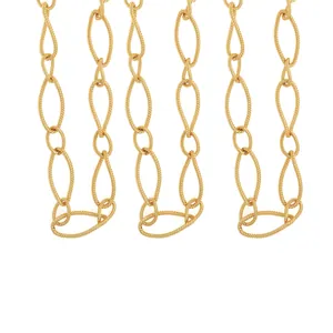 18K gold-plated oval chain links with twisted rope texture for DIY jewelry making