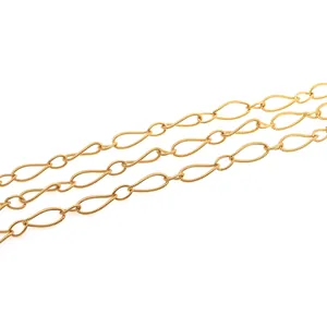 18K gold-plated oval link chain with twisted spiral texture for DIY jewelry making