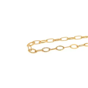 18K gold plated oval link chain with alternating smooth and twisted cable textures