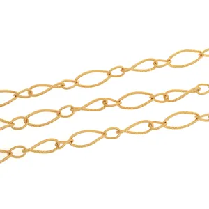 Detail of 18K gold-plated oval chain with twisted texture for DIY jewelry making