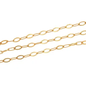 Detail of 18K gold-plated oval link chain with double twisted wire for jewelry making