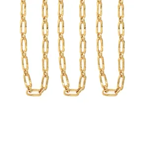 18K gold-plated hammered elongated oval link chain for DIY jewelry making accessories
