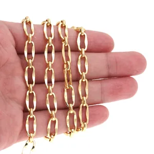 Detailed view of 18K gold-plated elongated oval link chain for DIY jewelry making
