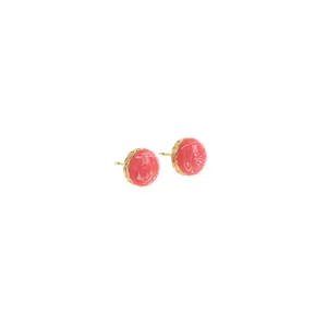 Exquisite 18K vergoldete runde Ohrringe mit rosa Marmor-Emaille und Zirkonia-Steinen