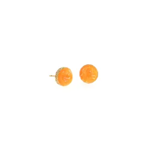 Exquisite 18K vergoldete orangefarbene runde Ohrstecker mit spiralförmigem Harzmuster