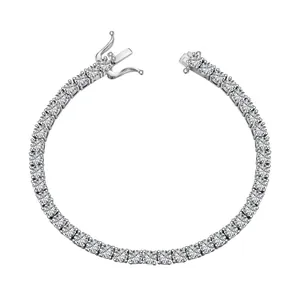 Bracciale tennis da 4mm in argento sterling S925 con zirconi tondi e chiusura di sicurezza