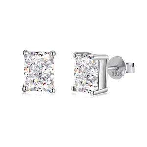 Elegant 925 sterling silver stud earrings featuring 5x7mm ice cut rectangular zircons