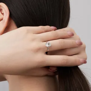 Detailed view of 925 silver ring featuring a sparkling six-prong set round zircon