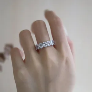 Detailed close-up of oval cut cubic zirconia eternity band in S925 sterling silver