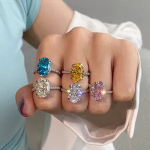 Luxurious S925 silver rings with large oval carbon diamonds in five vibrant colors