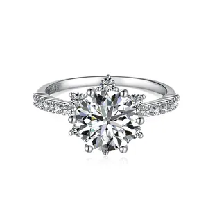 Funkelnder S925 Sterlingsilber Ring mit Sonnenblumen-Halo und brillantem Stein