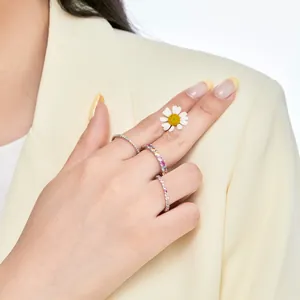 Detailed close-up of S925 silver rainbow rings with colorful cubic zirconia in multi-sizes