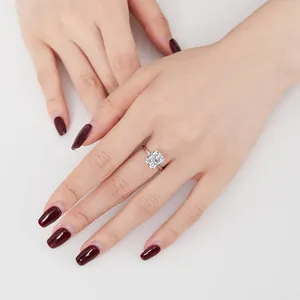 Elegant S925 sterling silver ring with large rectangular ice flower cut zircon on model hand
