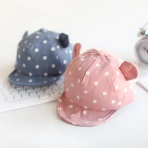 Süße gepunktete Baby-Baseballkappen mit 3D-Ohren in weichem Rosa und Graublau