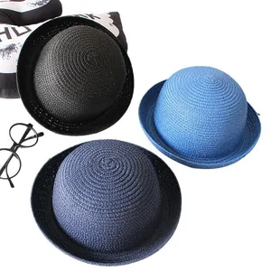 Lot de 3 chapeaux de soleil en paille pour enfants en noir bleu ciel et bleu marine