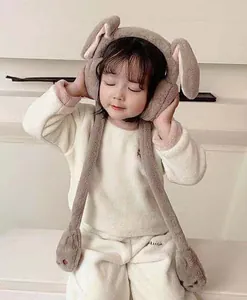 Plüschmütze für Kinder mit beweglichen Hasenohren und Airbag-Pumpe für den Winter
