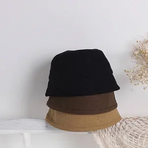Cappelli a secchiello per bambini in tela di cotone nero, caffè e kaki a tinta unita