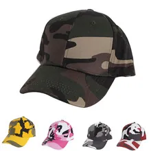 Detail showing five gradient camouflage baseball cap variations with 6-panel design