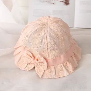 Baby Mädchen Sommer Spitze Anglerhut Mit Großer Schleife Atmungsaktive Baumwolle Mesh Sonnenhut Für Kleinkinder Rüschenrand Sonnenschutzhut