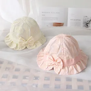 Spitzen Sonnenhut für Babys mit Schleife in Gelb und Rosa für optimalen Sonnenschutz
