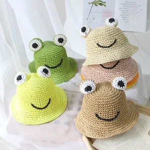 Chapeaux de soleil mignons en paille tressée forme grenouille pour enfants en 4 couleurs