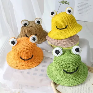 Chapeau de soleil en paille de grenouille fait main pour enfants en divers coloris