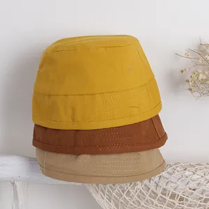 Cappelli alla pescatora in cotone per bambini in giallo, marrone e beige, stile casual
