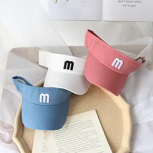 Kids breathable open top sun hats with embroidered 'm' in blue, white, and pink