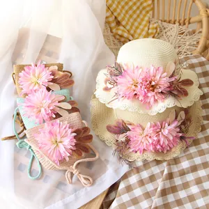 Straw sun hat and mini floral crossbody bag set for girls beach vacation style