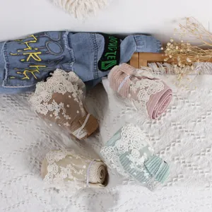 Lace floral embroidered mesh socks for women in multiple colors on white background