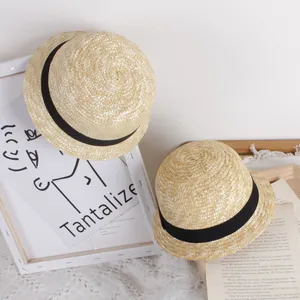 Kinder Japanischer Stil Strohhut Sommer Sonnenschutz Strandhut Mit Schwarzem Band Schleife Für Jungen Mädchen Kleinkinder