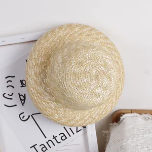 Chapeau de Soleil en Paille de Blé Naturelle pour Enfants Calotte Ronde Bord Large Chapeau de Plage pour Filles Garçons Respirant Protection Solaire Voyage