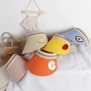 Children's fruit straw visor hats in five colors for summer sun protection and outdoor style