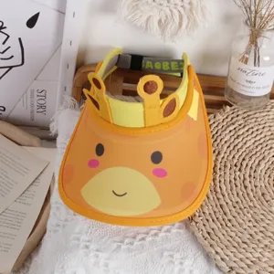 Detail of yellow giraffe sun visor with adjustable elastic BAOBEJ headband for girls