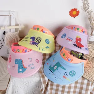 Kids Cute Cartoon Dinosaur Print Sun Visor Hat Adjustable Wide Brim UV Protection Summer Beach Topless Cap For Boys Girls