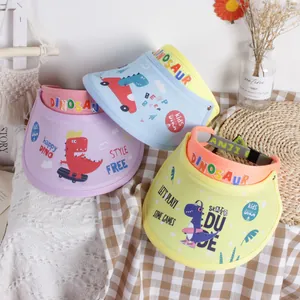Kids open top sun visor with cartoon dinosaur prints in purple, blue and yellow