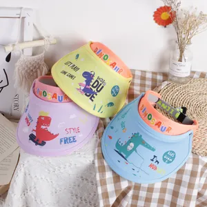 Cute cartoon dinosaur kids sun visor hats in yellow, purple and blue colors