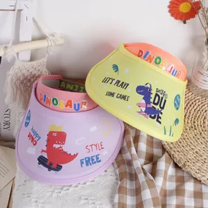 Cute cartoon dinosaur open top sun hats for kids in purple and yellow colors