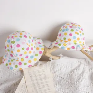 Chapeau de Pêcheur Fraise à Pois pour Enfants Chapeau de Soleil en Coton Protection Solaire Été Plein Air pour Garçons et Filles