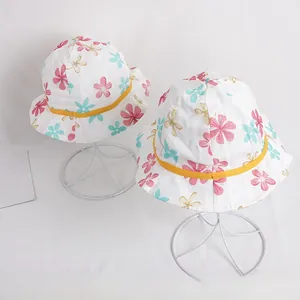 Détails de chapeaux de soleil en coton pour filles avec bords ondulés et rubans jaunes