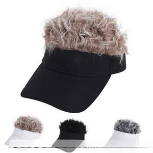 Detailed comparison of four wig sun visors with black and white baseball caps