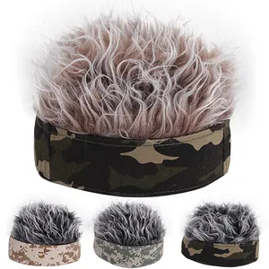 Novelty Camouflage Brimless Landlord Wig Hat For Men Women Cotton Docker Cap With Synthetic Spiky Hair For Party Outdoor