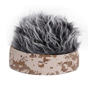 Creative camouflage docker hat with spiked silver gray wig hair for hip-hop style