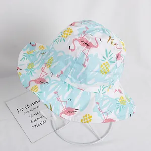 Cappello da sole per bambini in cotone traspirante con stampe fenicotteri e ananas