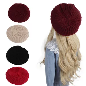 Kids Knit Beret Hat Solid Color Knitted Painter Hat For Boys Girls Autumn Winter Warm Beanie Fashion Accessory