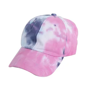 Pink and grey tie-dye cotton baseball cap with a curved brim and 6-panel structure