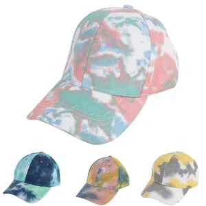 Casquette de Baseball Unisexe 100% Coton Tie-dye Camouflage Dégradé Hip-hop Streetwear Ajustable Bord Incurvé Chapeau de Soleil de Plein Air pour Hommes Femmes