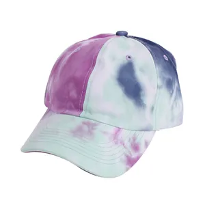 Tie-dye baseball cap in purple and mint green with a street style hip-hop aesthetic