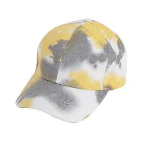 Casquette de baseball unisexe tie-dye avec motif abstrait dégradé jaune, gris et blanc
