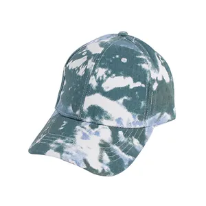 Casquette de baseball dégradé bleu et blanc tie-dye avec visière courbée en sergé